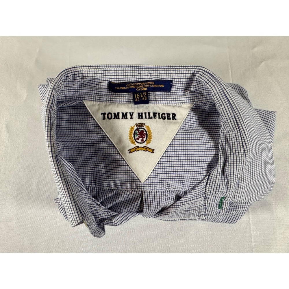 VTG 90s/Y2K Tommy Hilfiger Mens Micro Check Cotton Button Down Shirt 16.5 32/33